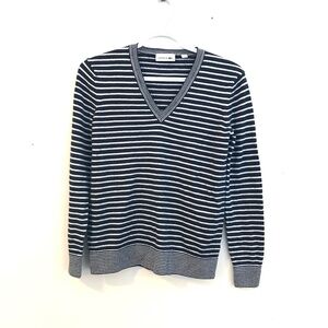Lacoste sweater women S blue white stripe wool preppy nautical coastal capsule